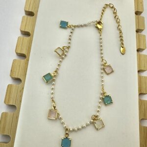 PERLAS Y CUADRADOS ROSA Y TURQUESA